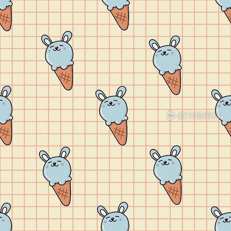 兔子甜品甜品冰淇淋蛋筒线艺术图案