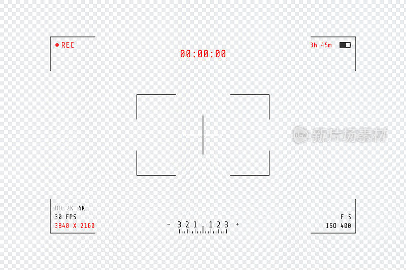 相机框架取景器。透明背景下视频屏幕帧向量设计。