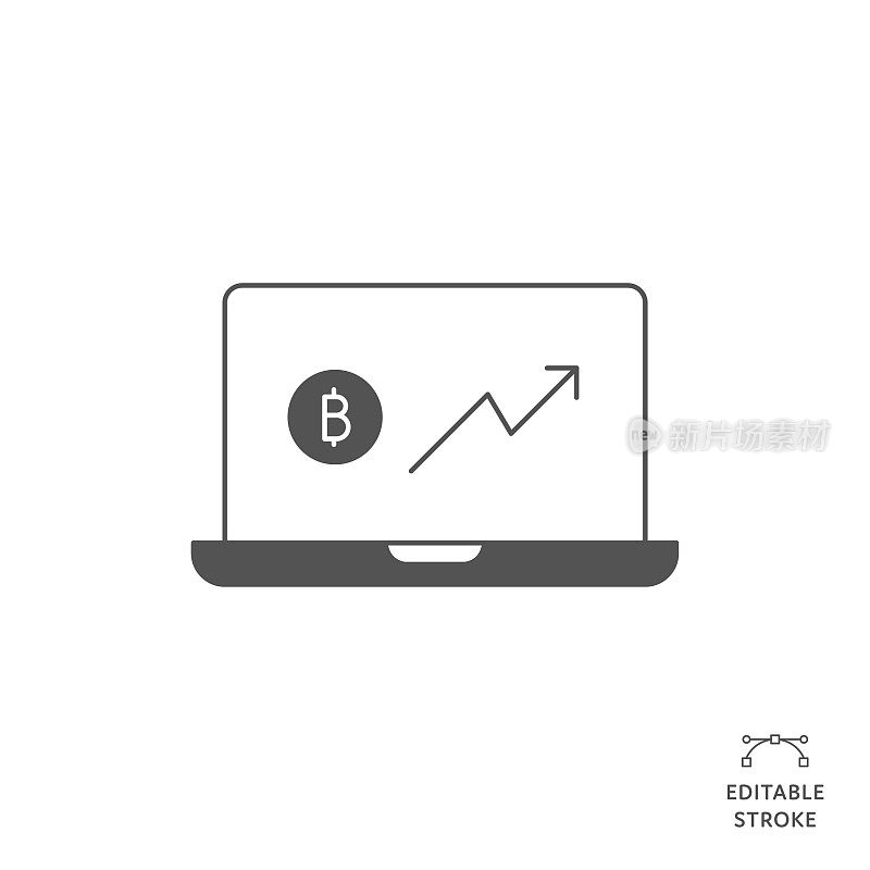 加密货币市场数据扁平线图标与可编辑的笔画。Icon适用于网页设计、移动应用、UI、UX和GUI设计。