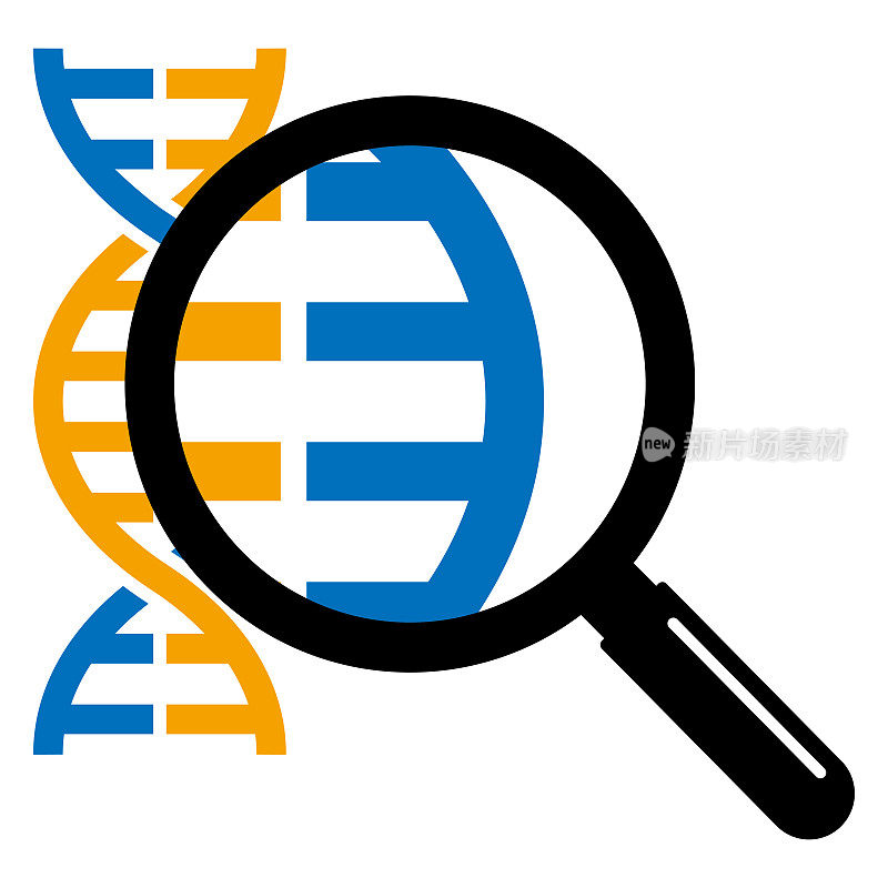 用放大镜放大DNA的简单矢量图标说明