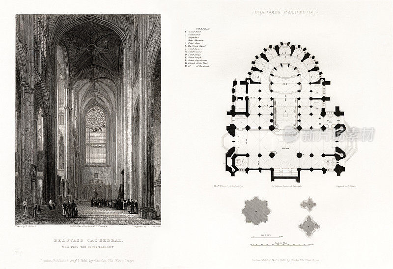 法国大教堂，博韦大教堂，博韦，瓦兹，法国，古董法国雕刻，1837年