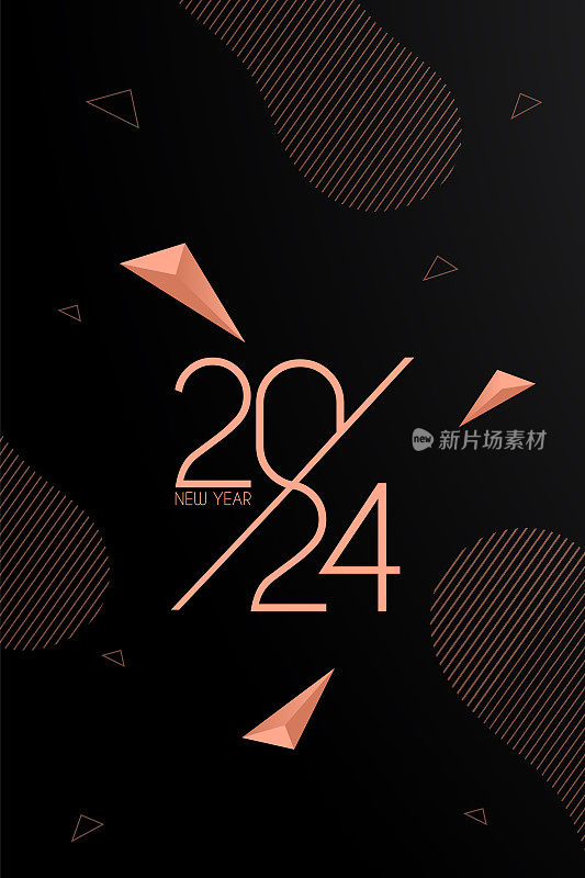 抽象背景上的2024字母。新年快乐。抽象数字矢量插图。节日设计贺卡，邀请，日历等矢量股票插图