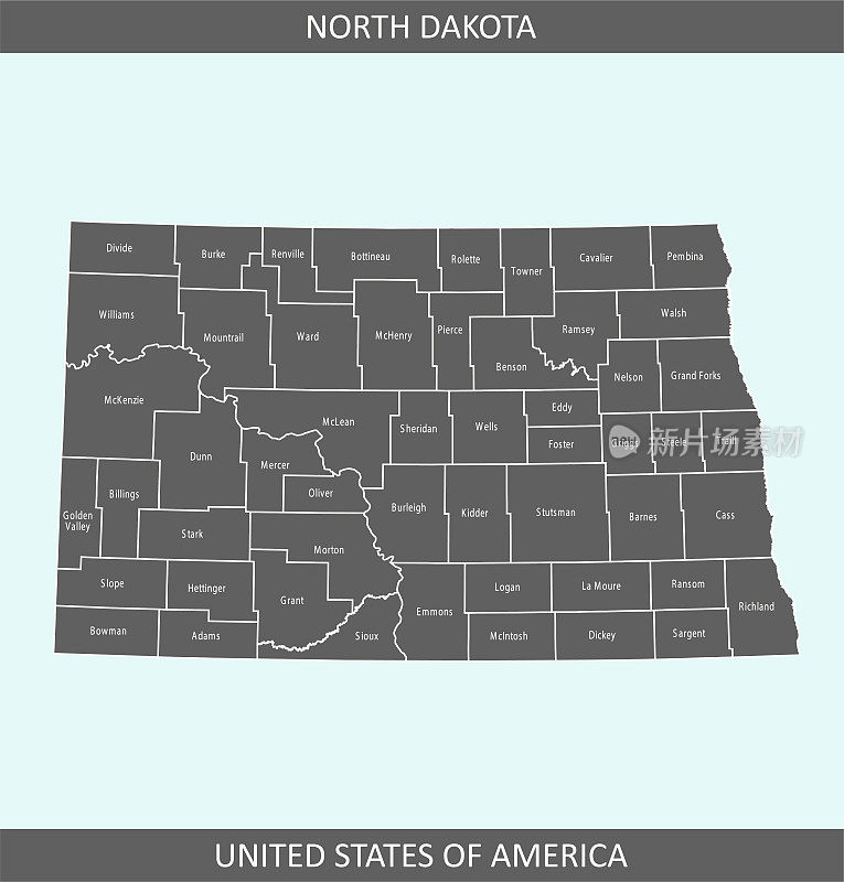北达科他州各县地图