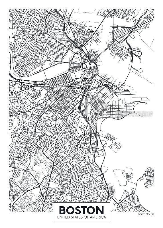 城市地图波士顿，旅游矢量海报设计