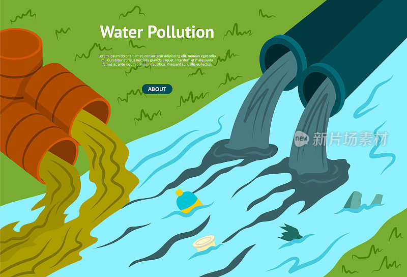 卡通色彩水污染概念横幅。向量