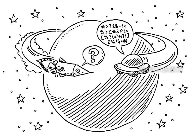 宇宙飞船遇到不明飞行物卡通图画