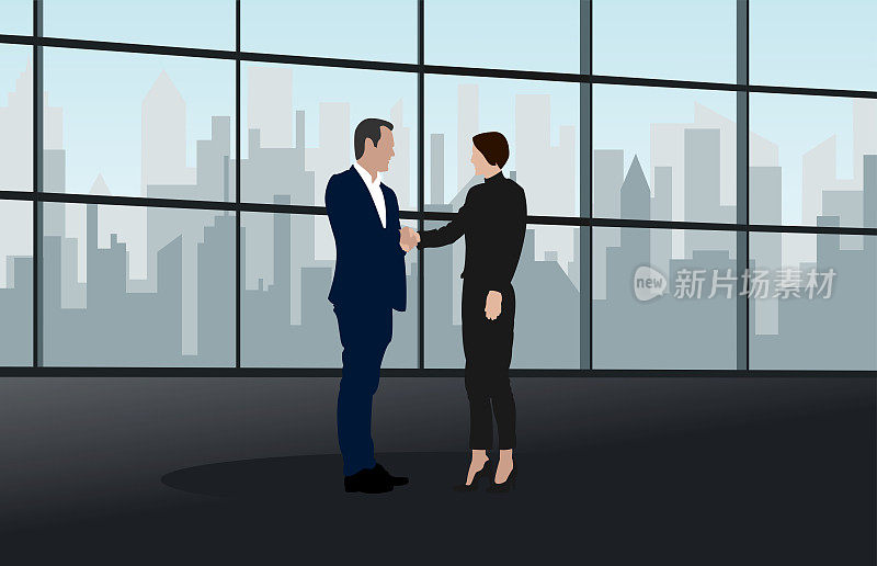 商业握手协议概念商人女人握手伙伴沟通现代办公室