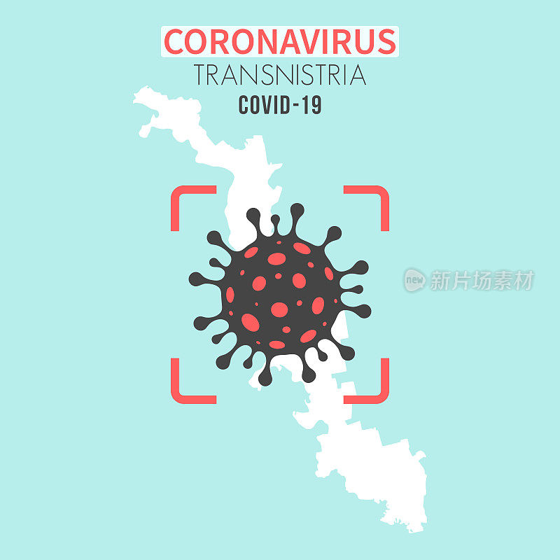 红色取景器显示冠状病毒(COVID-19)的德涅斯特河沿岸地图