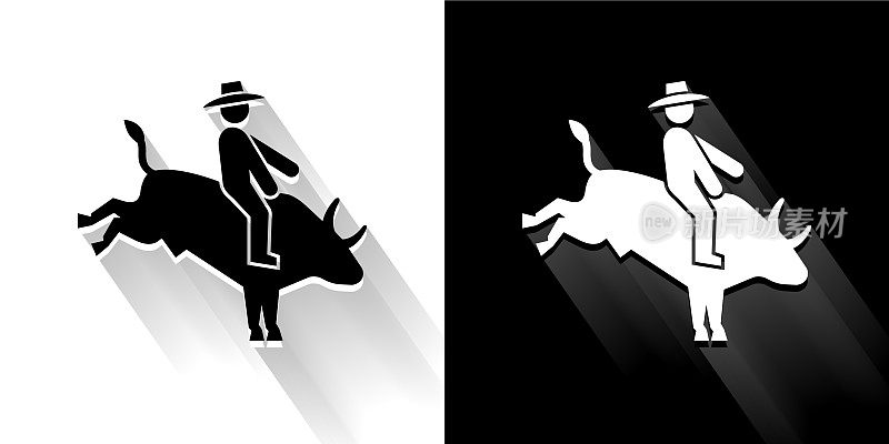 公牛骑手黑色和白色与长影子的图标