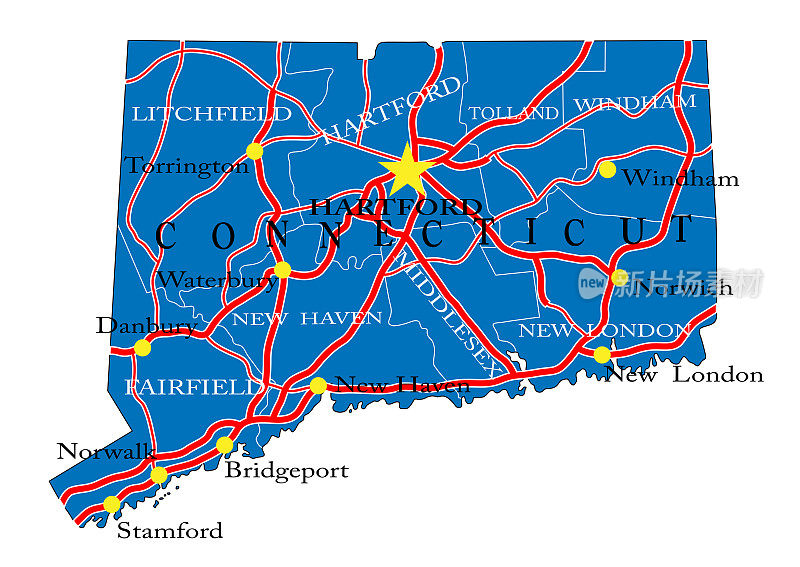 康涅狄格州政治地图