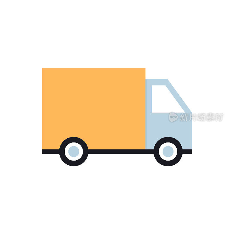 交付卡车平面图标，矢量符号插图。