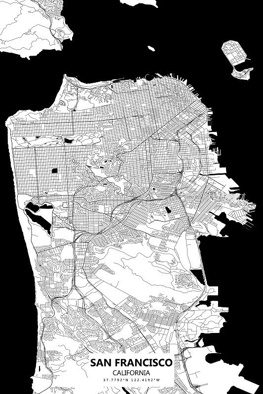 旧金山，加利福尼亚矢量地图