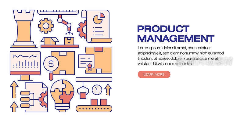 产品管理相关的现代线条风格矢量插图