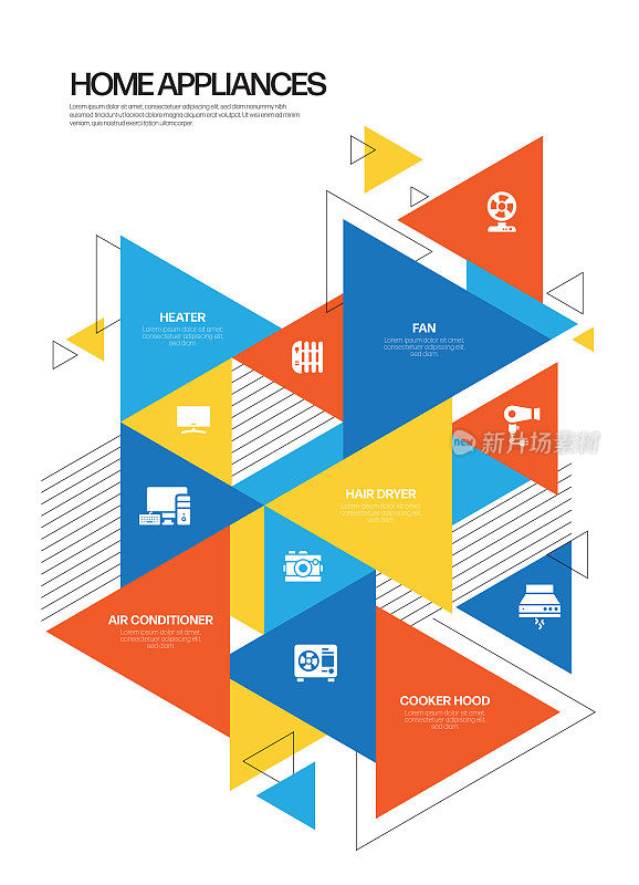 家用电器相关的现代线条风格矢量插图