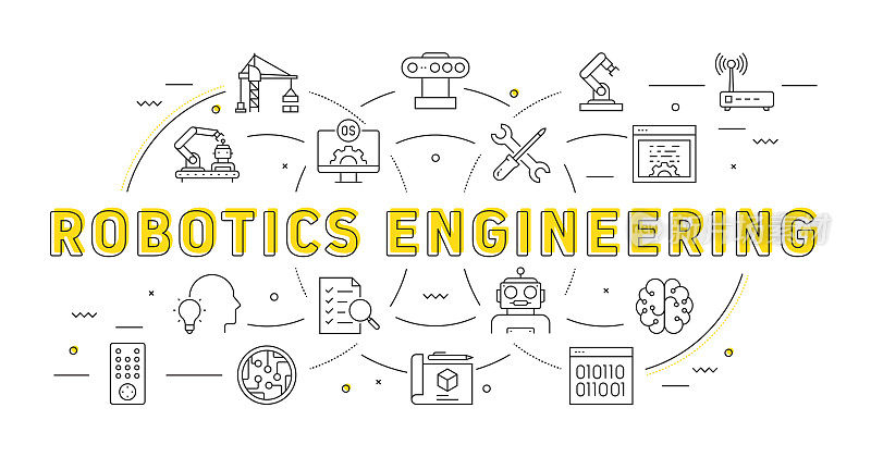 机器人工程相关的现代线条风格矢量插图