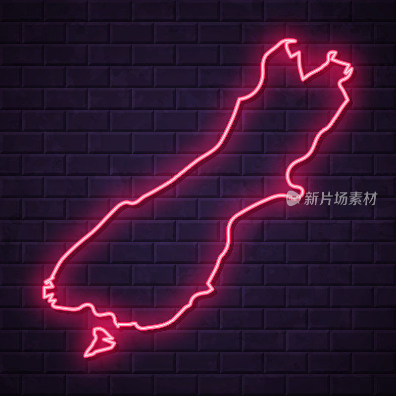 南岛地图-发光的霓虹灯在砖墙的背景