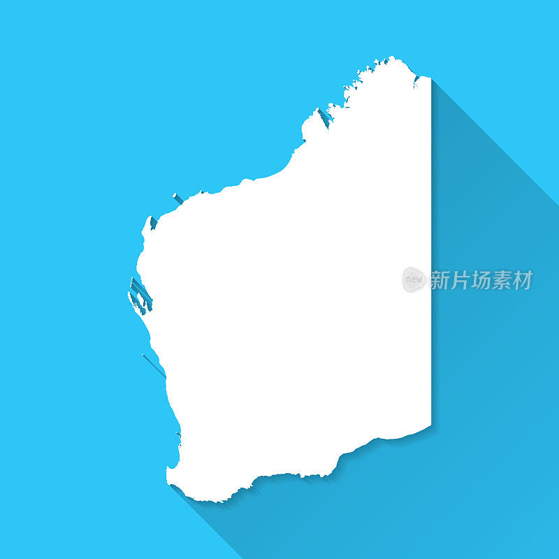西澳大利亚地图与长阴影在蓝色的背景-平面设计