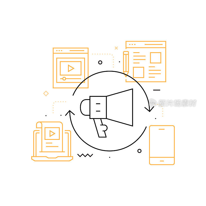 入站营销相关线路图标。矢量符号说明。