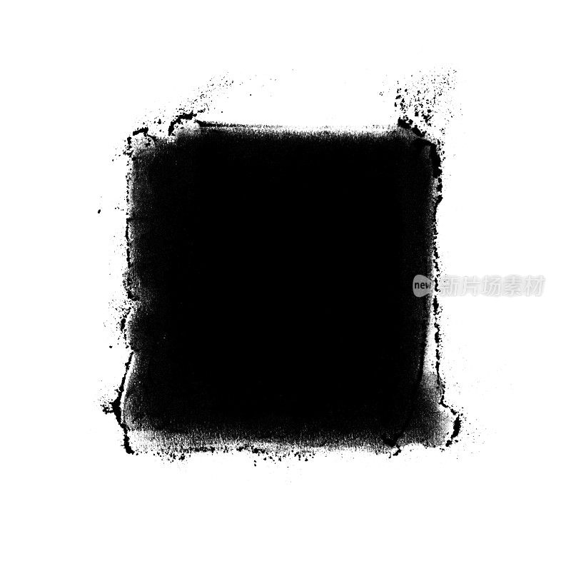 在一张白纸的背景中间凌乱的不均匀的脏的黑色污渍――用大量的干木炭自发地画出的创意云，多余的部分在物体的不均匀边缘堆积成碎屑――矢量图