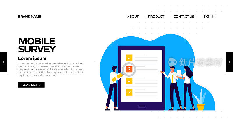 移动调查概念矢量插图登陆页面模板，网站横幅，广告和营销材料，在线广告，业务演示等。