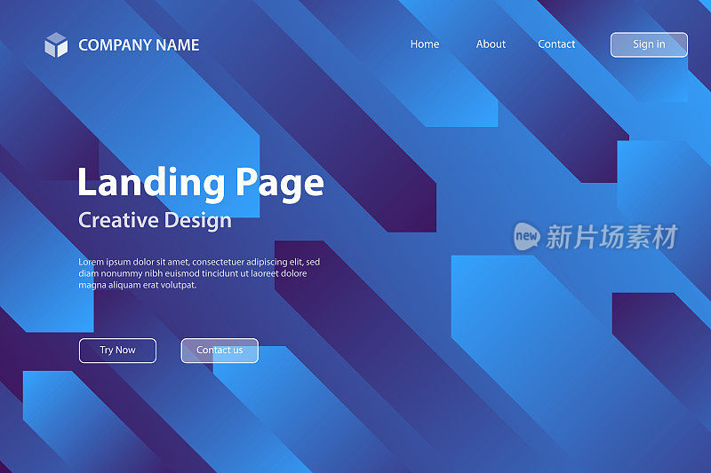 登陆页面模板-抽象设计与几何形状-时尚的蓝色梯度