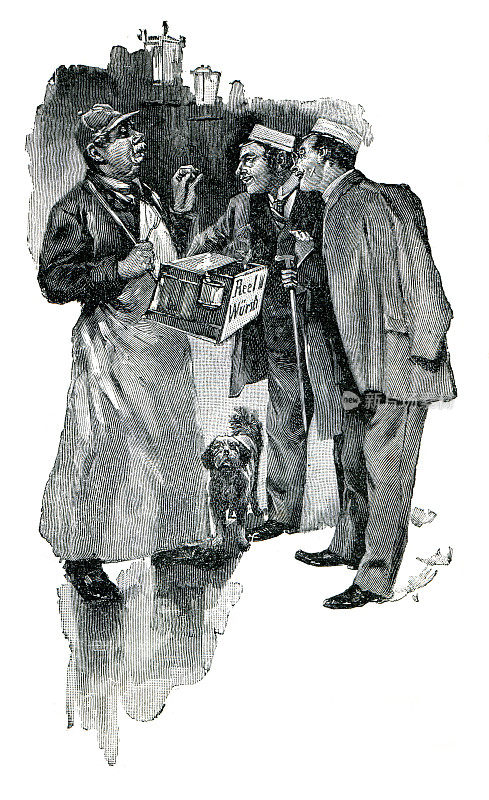 市场小贩向学生出售香肠，柏林1895年