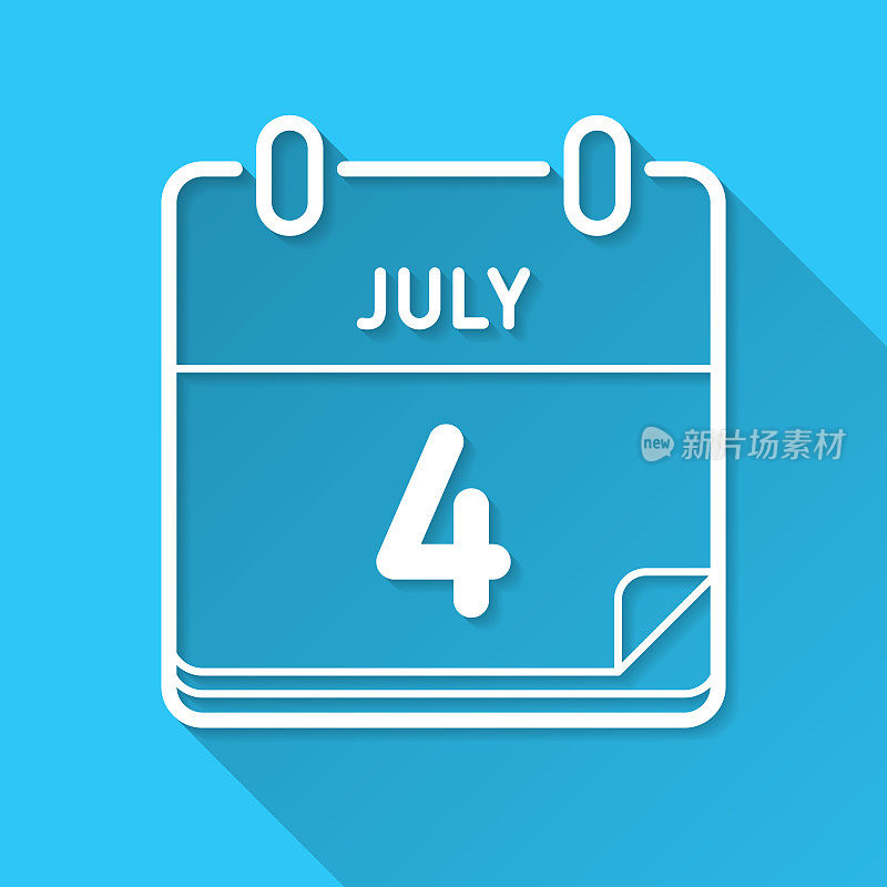 7月4日。图标在蓝色背景-平面设计与长阴影