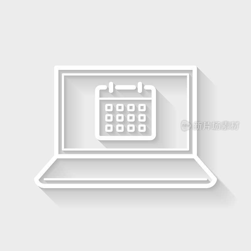 笔记本电脑日历。图标与空白背景上的长阴影-平面设计