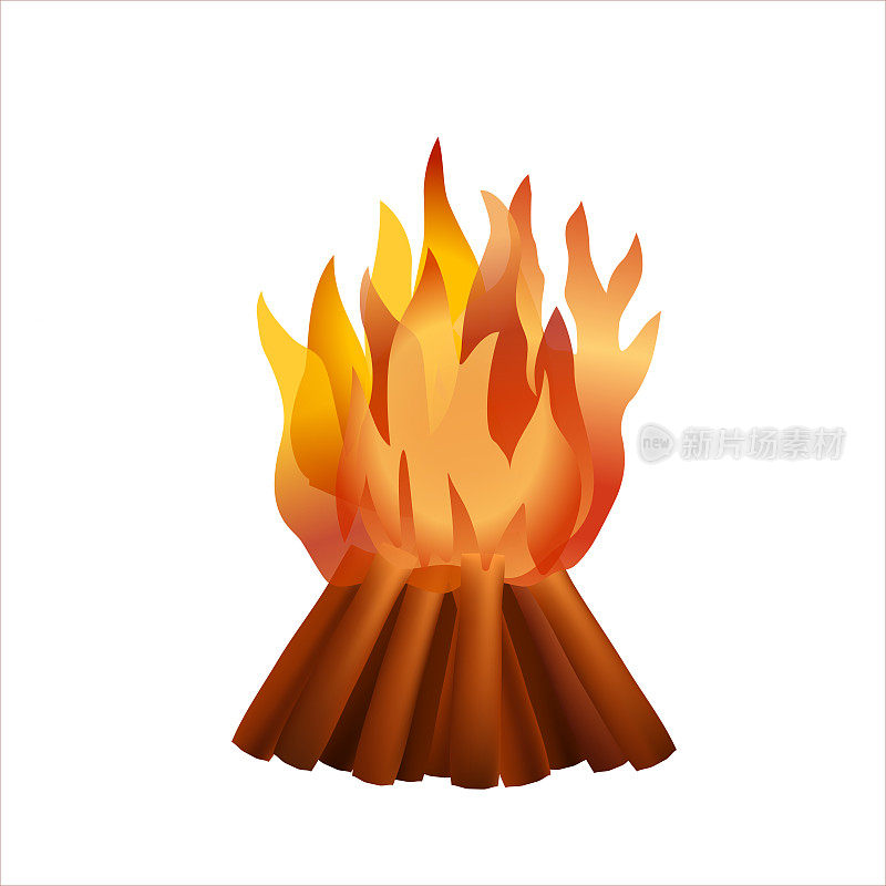 在柴火上燃烧的篝火，在白色背景上的篝火矢量插图。快乐的洛赫里节日背景的平面插图旁遮普节日。火木材和篝火图标的web，打印