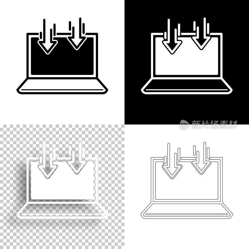 发送到笔记本电脑。图标设计。空白，白色和黑色背景-线图标