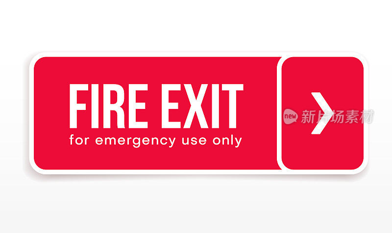 紧急消防出口门图标。红色退出的迹象。箭头符号。