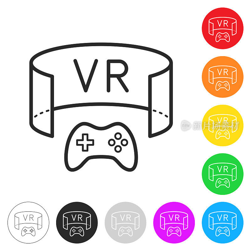 虚拟现实游戏。彩色按钮上的图标