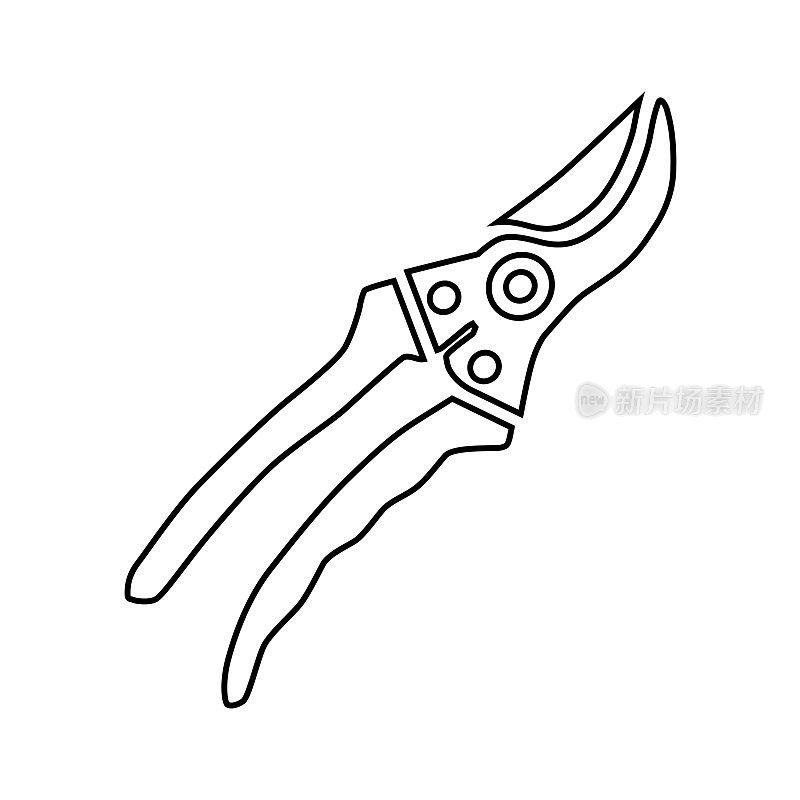 剪枝刀轮廓图标。修剪工具:一种风格简单的修剪树枝和园艺的工具矢量插图孤立在白色背景的设计和网页。