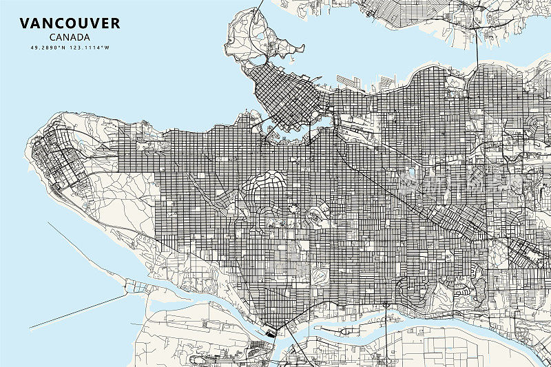 温哥华，BC，加拿大矢量地图
