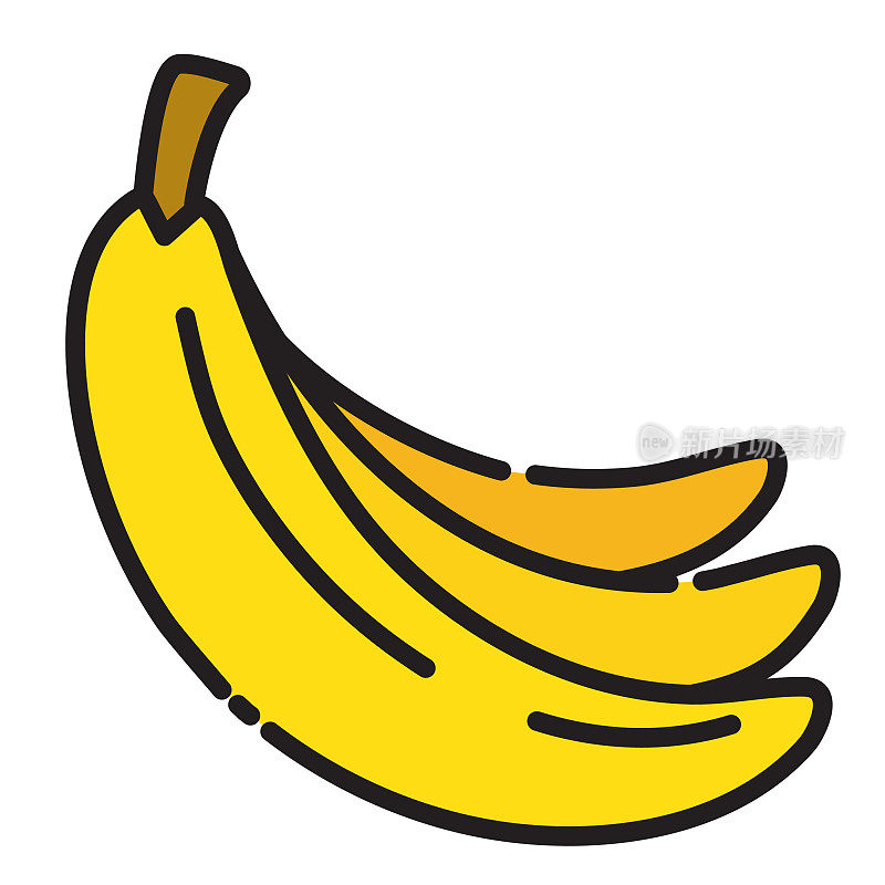 整个和切片新鲜水果香蕉束细线图标可编辑的笔画