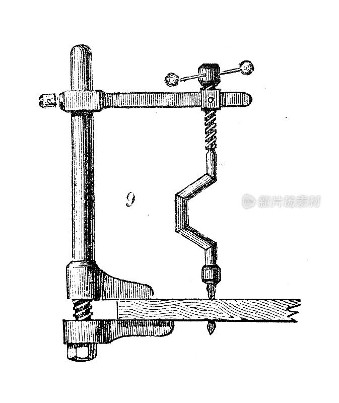古董插图，应用机械和机器:钻孔机