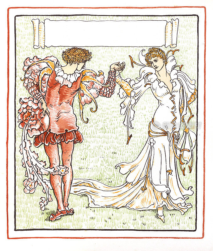中世纪夫妇跳舞新艺术设计书插图1899