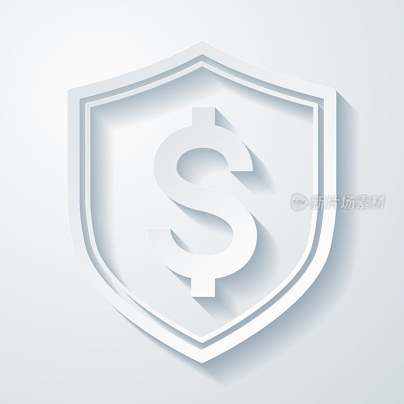 美元的盾牌。空白背景上剪纸效果的图标
