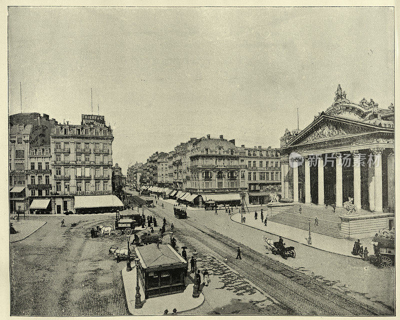 Anspach大道或Anspachlaan是比利时布鲁塞尔的一条中央大道，19世纪，历史地标，复古照片
