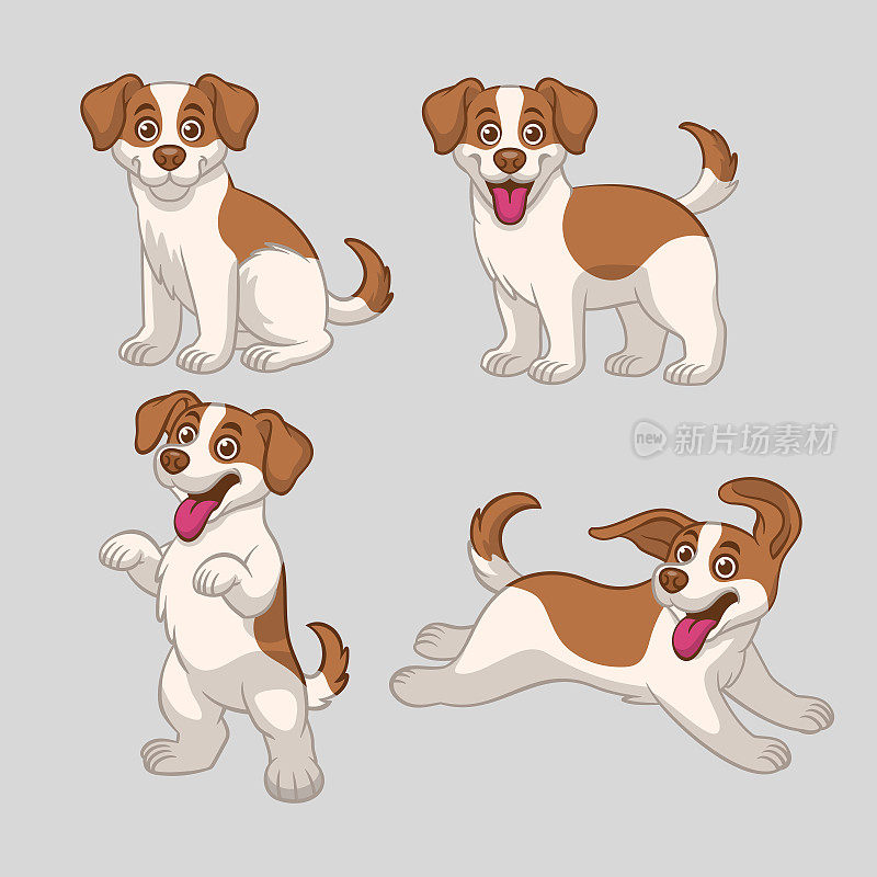 杰克罗素小狗在各种姿势设置卡通