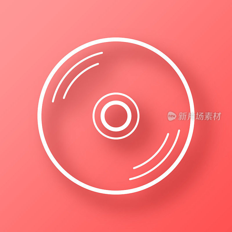 CD或DVD。图标在红色背景与阴影