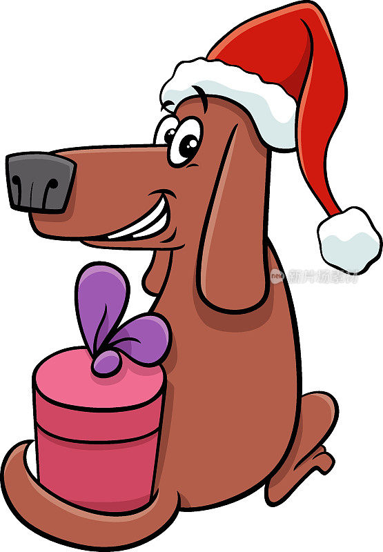 有趣的卡通狗和礼物在圣诞节的时候
