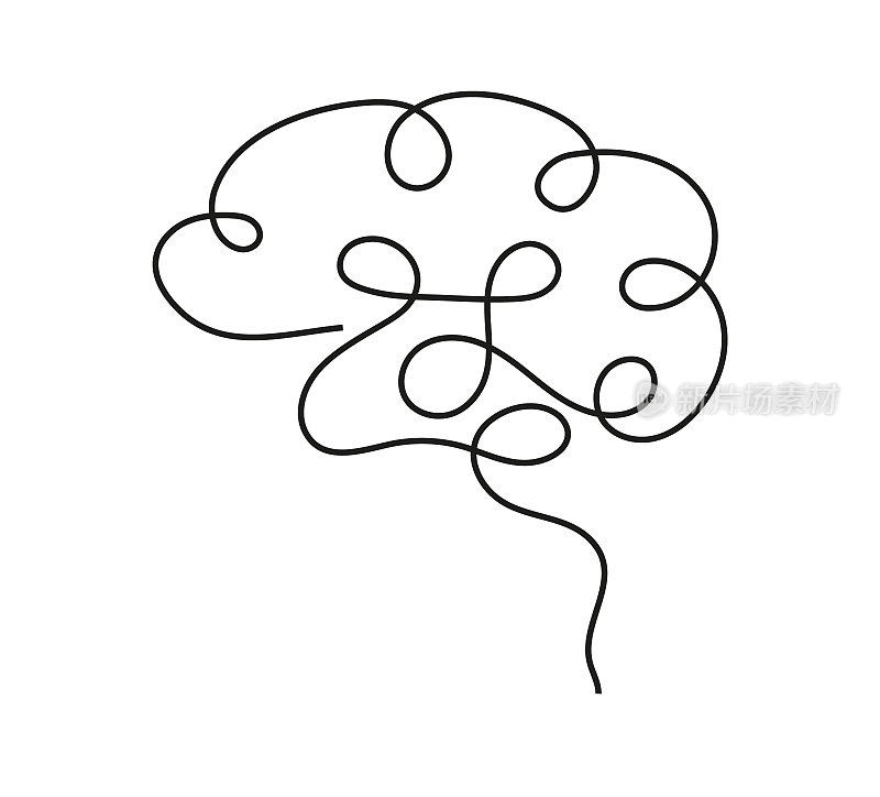 人类大脑的线条风格。大脑门，希莱特矢量。神经问题，帕金森病和老年痴呆症。