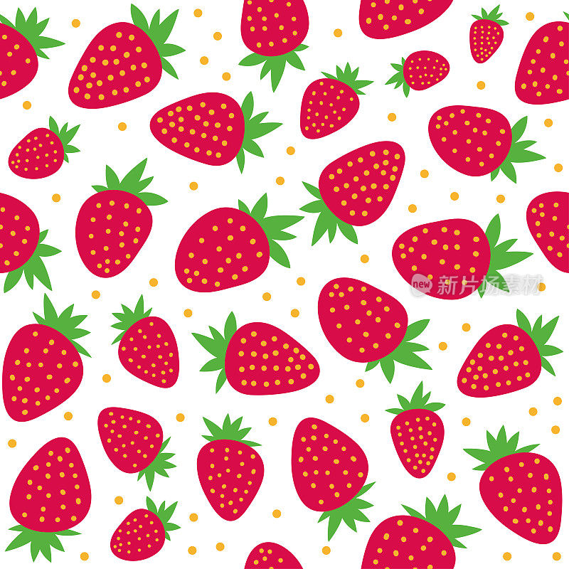 矢量在白色背景上抽象手绘草莓的无缝图案。草莓涂鸦式新鲜水果健康食品