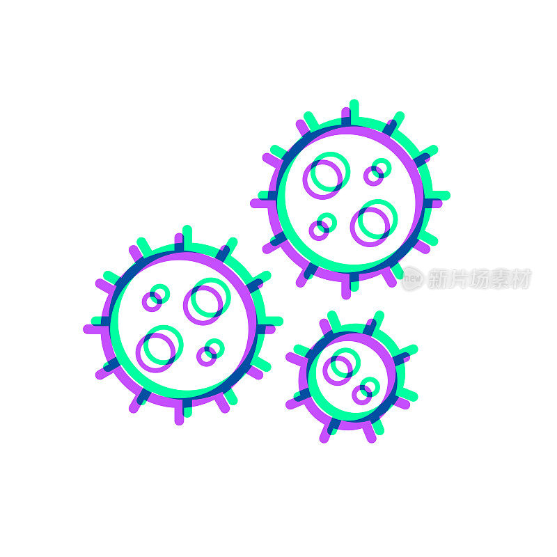 冠状病毒细胞(COVID-19)图标与两种颜色叠加在白色背景上