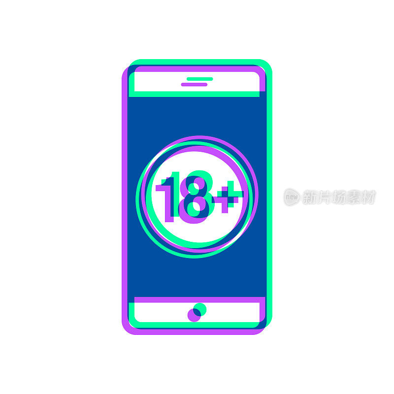 智能手机有18个加号(18+)。图标与两种颜色叠加在白色背景上