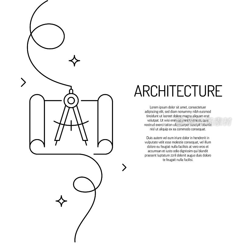 建筑图标的连续线条绘制。手绘符号矢量插图。