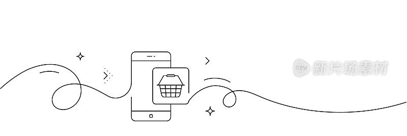 移动购物图标的连续线条绘制。手绘符号矢量插图。