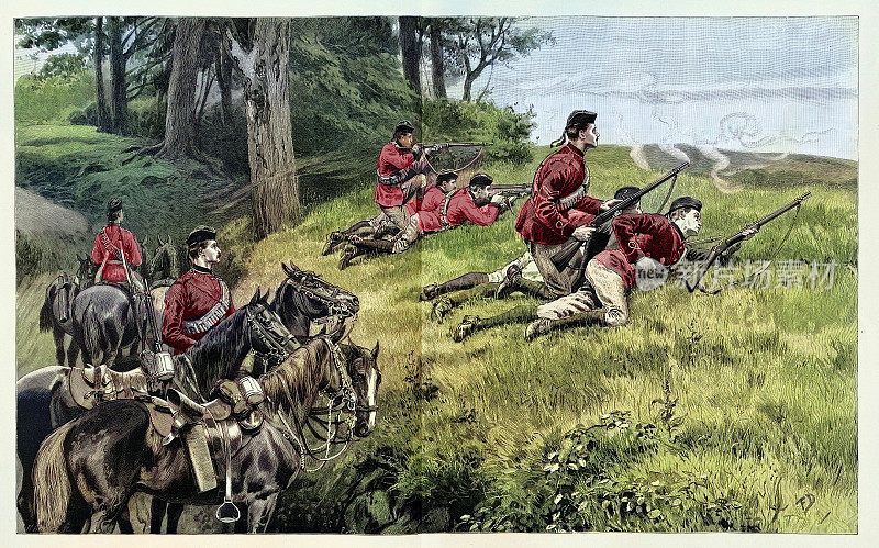 英国陆军骑兵团在奥尔德肖特的训练，19世纪1888年维多利亚时期的军事史