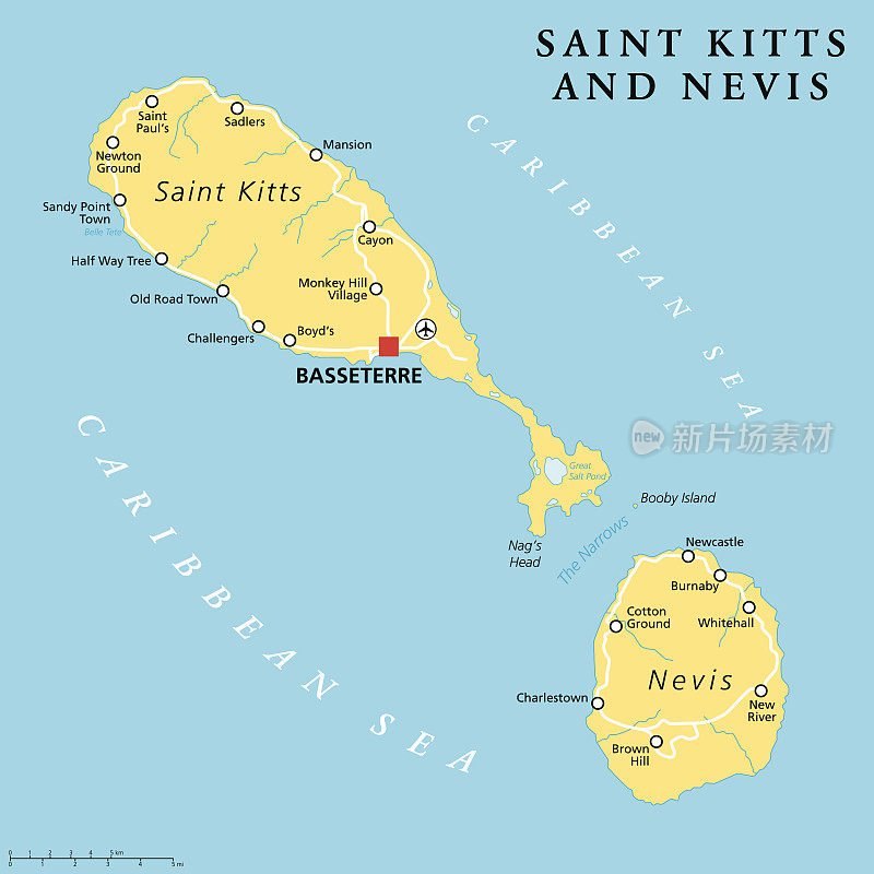 圣基茨和尼维斯政治地图